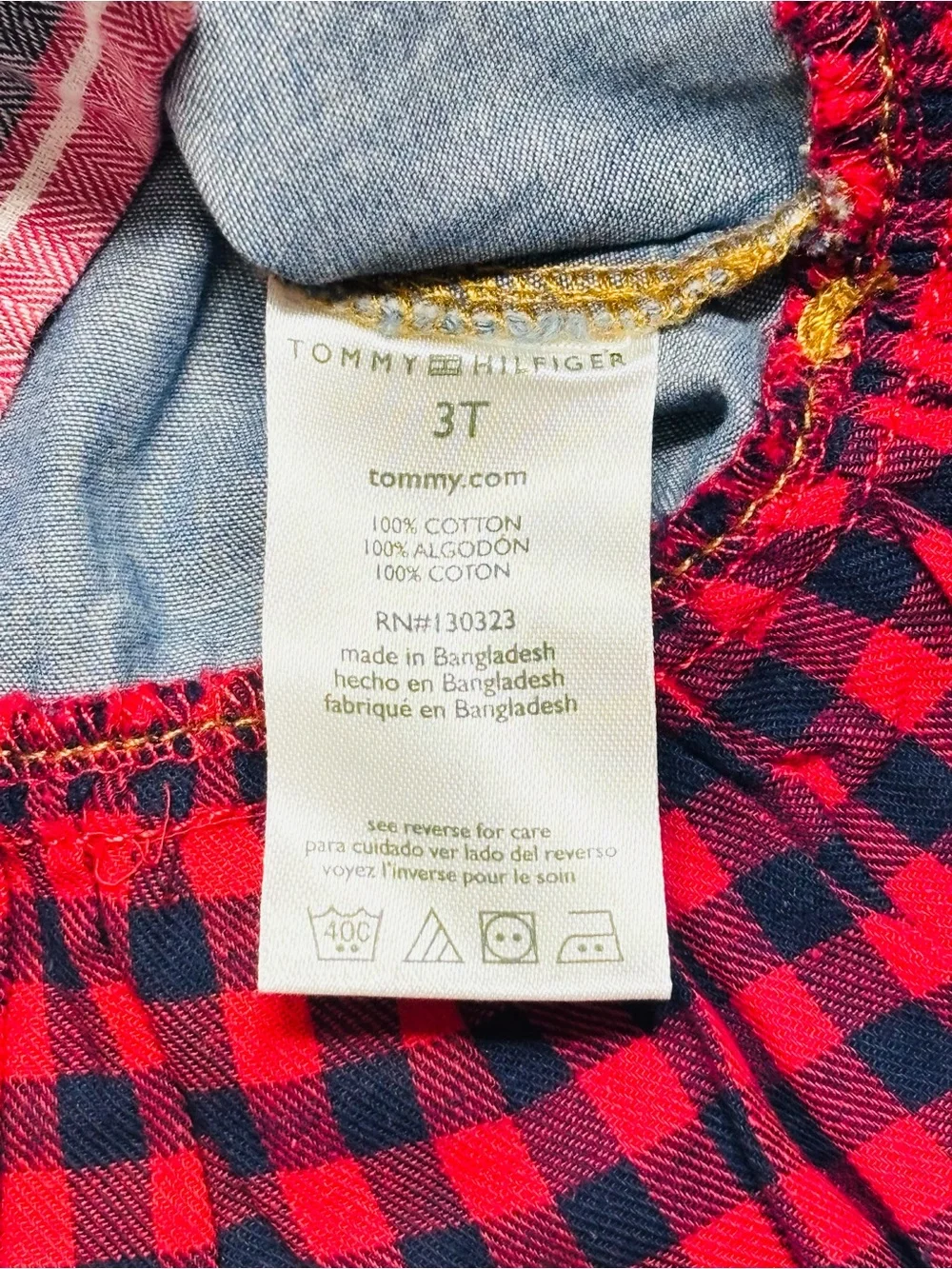 NEW Tommy Hilfiger Girls' Denim & Plaid Peplum Jacket Blue/Red Leggings Set 3T